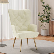 Nalupatio Mid Century Modern Velvet Accent Chair, Tufted Button Wingback Chair, Upholstered Armchair with Metal Legs, High Back Side Chair for Living Room Bedroom, Grey