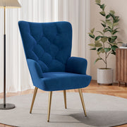 Nalupatio Mid Century Modern Velvet Accent Chair, Tufted Button Wingback Chair, Upholstered Armchair with Metal Legs, High Back Side Chair for Living Room Bedroom, Grey