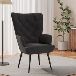 Nalupatio Mid Century Modern Velvet Accent Chair, Tufted Button Wingback Chair, Upholstered Armchair with Metal Legs, High Back Side Chair for Living Room Bedroom, Grey