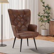 Nalupatio Mid Century Modern Velvet Accent Chair, Tufted Button Wingback Chair, Upholstered Armchair with Metal Legs, High Back Side Chair for Living Room Bedroom, Grey