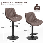 Nalupatio Bar Stools Set of 2 Adjustable Height Swivel Bar Stools with Backs Performance Fabric Seat Barstools for Home Kitchen Island Smoky Grey