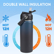 Hawsaiy 24oz Stainless Steel Water Bottles, Double Wall with Straw Lid, BPA-Free, Leakproof, for Travel & School, Multicolor