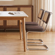 Hawsaiy Velvet Rattan Dining Chairs Set of 2/3/4/6/8, Upholstered Dining Room Chairs with Cane Back, Mid Century Modern Cantilever Kitchen Chairs, Chrome Frame Armless Side Chairs