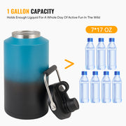 Insulated Gallon Jug with Handle, One Gallon, 128oz Stainless Steel, Large Double Vacuum Water Bottle for Hot & Cold Drinks, Wide Mouth, Sweat Proof, Great for Travel, Camping