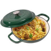 Kerilyn 3 Quart Enameled Shallow Cast Iron Dutch Oven with Lid, Dual Handles Dutch Pots for Cooking, Stewing, Heavy-Duty & Nonstick, Oven Safe up to 500° F, Works on All Stovetops, Dark Blue