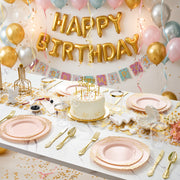 Hawsaiy 350PCS Gold Disposable Dinnerware Set for 50 Guests, Lace Design Plastic Plate Sets, Gold Silverware, Cups & Napkins – Party Supplies for Weddings, Birthdays, Holidays