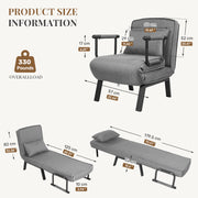 Nalupatio Versatile Convertible Armchair Sofa with Pillow - Foldable, Linen/Fabric, Steel Frame for Home & Office Use,