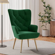 Nalupatio Mid Century Modern Velvet Accent Chair, Tufted Button Wingback Chair, Upholstered Armchair with Metal Legs, High Back Side Chair for Living Room Bedroom, Grey