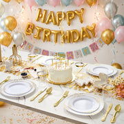 Hawsaiy 350PCS Gold Disposable Dinnerware Set for 50 Guests, Lace Design Plastic Plate Sets, Gold Silverware, Cups & Napkins – Party Supplies for Weddings, Birthdays, Holidays
