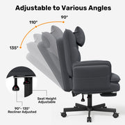 Hawsaiy Big and Tall Office Chair with Footrest, Ergonomic Executive Desk Chair with Flip-Up Arms, Reclining High Back Computer Chair with Headrest & Side Pockets