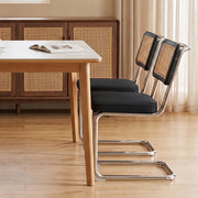 Hawsaiy Velvet Rattan Dining Chairs Set of 2/3/4/6/8, Upholstered Dining Room Chairs with Cane Back, Mid Century Modern Cantilever Kitchen Chairs, Chrome Frame Armless Side Chairs