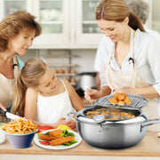 Hawsaiy Stainless Steel Tempura Frying Pot with Lid, Temperature Control and Oil Drip Rack