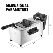 Kerilyn 3L Deep Fryer with Basket, 1700W Electric Deep Fryer with Time & Temperature Control for Home Use, Removable Basket, Lid with View Window and Odor Free Filter, Stainless Steel, Dishwasher Safe