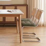 Hawsaiy Velvet Rattan Dining Chairs Set of 2/3/4/6/8, Upholstered Dining Room Chairs with Cane Back, Mid Century Modern Cantilever Kitchen Chairs, Chrome Frame Armless Side Chairs