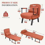 Nalupatio Versatile Convertible Armchair Sofa with Pillow - Foldable, Linen/Fabric, Steel Frame for Home & Office Use,