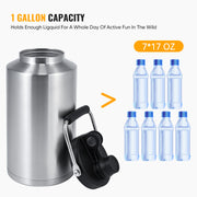 Insulated Gallon Jug with Handle, One Gallon, 128oz Stainless Steel, Large Double Vacuum Water Bottle for Hot & Cold Drinks, Wide Mouth, Sweat Proof, Great for Travel, Camping