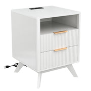 Hawsaiy Nightstand Set of 1/2 with Charging Station, Bedside Table with Drawer & Shelf, Mid Century Modern End Table for Bedroom, Wood Side Table with USB Ports & Outlet
