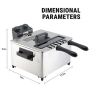 Kerilyn 5L Deep Fryer with Basket, 1700W Electric Deep Fryer with Time & Temperature Control for Home Use, 3 Frying Baskets, Lid with View Window and Odor Free Filter, Stainless Steel, Dishwasher Safe
