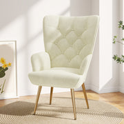 Nalupatio Mid Century Modern Velvet Accent Chair, Tufted Button Wingback Chair, Upholstered Armchair with Metal Legs, High Back Side Chair for Living Room Bedroom, Grey