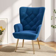 Nalupatio Mid Century Modern Velvet Accent Chair, Tufted Button Wingback Chair, Upholstered Armchair with Metal Legs, High Back Side Chair for Living Room Bedroom, Grey