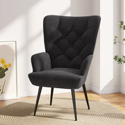 Nalupatio Mid Century Modern Velvet Accent Chair, Tufted Button Wingback Chair, Upholstered Armchair with Metal Legs, High Back Side Chair for Living Room Bedroom, Grey