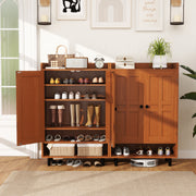 Hawsaiy Entrance Shoe Cabinet with Doors, 6-Tier Farmhouse Shoe Storage Organizer with Adjustable Shelves, Holds 18-24 Pairs, Entryway Shoe Rack Cabinet with Metal Legs