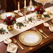 Hawsaiy 350PCS Gold Embossed Disposable Dinnerware Set, Plastic Plates & Cups with Napkins & Cutlery, BPA Free, Reusable Party Tableware for Wedding, Birthday, Holiday