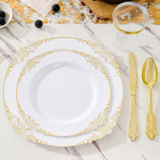 Hawsaiy 350PCS Gold Disposable Dinnerware Set for 50 Guests, Lace Design Plastic Plate Sets, Gold Silverware, Cups & Napkins – Party Supplies for Weddings, Birthdays, Holidays