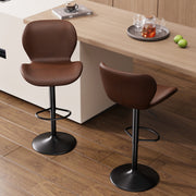 Nalupatio Swivel Bar Stools Set of 2,PU Leather Upholstered Barstools with Back & Footrest, Seat Adjustable Height 22.2-31IN Counter Height Bar Chairs for Bar Kitchen Island,Whiskey Brown