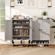 Hawsaiy Entrance Shoe Cabinet with Doors, 6-Tier Farmhouse Shoe Storage Organizer with Adjustable Shelves, Holds 18-24 Pairs, Entryway Shoe Rack Cabinet with Metal Legs