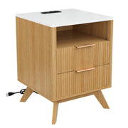 Hawsaiy Nightstand Set of 1/2 with Charging Station, Bedside Table with Drawer & Shelf, Mid Century Modern End Table for Bedroom, Wood Side Table with USB Ports & Outlet
