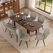 Hawsaiy Extendable Dining Table Set for 4, Shell Back Upholstered Dining Chairs, Farmhouse Kitchen Dining Room Set, Hidden Leaf Dining Table Seats 6-8