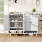Hawsaiy Entrance Shoe Cabinet with Doors, 6-Tier Farmhouse Shoe Storage Organizer with Adjustable Shelves, Holds 18-24 Pairs, Entryway Shoe Rack Cabinet with Metal Legs