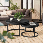 Hawsaiy 2-in-1 Nesting Coffee Table Set,Vintage Round Tea Table with Adjustable Foot Pads