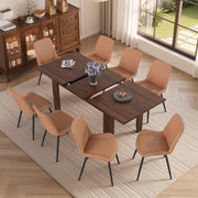 Hawsaiy Extendable Dining Table Set for 4, PU Leather Dining Chairs, Farmhouse Kitchen Dining Room Set, Hidden Leaf Dining Table Seats 6-8