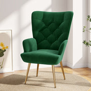 Nalupatio Mid Century Modern Velvet Accent Chair, Tufted Button Wingback Chair, Upholstered Armchair with Metal Legs, High Back Side Chair for Living Room Bedroom, Grey