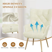 Nalupatio Mid Century Modern Velvet Accent Chair, Tufted Button Wingback Chair, Upholstered Armchair with Metal Legs, High Back Side Chair for Living Room Bedroom, Grey