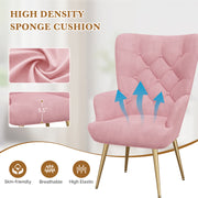 Nalupatio Mid Century Modern Velvet Accent Chair, Tufted Button Wingback Chair, Upholstered Armchair with Metal Legs, High Back Side Chair for Living Room Bedroom, Grey