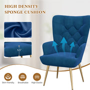 Nalupatio Mid Century Modern Velvet Accent Chair, Tufted Button Wingback Chair, Upholstered Armchair with Metal Legs, High Back Side Chair for Living Room Bedroom, Grey