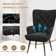 Nalupatio Mid Century Modern Velvet Accent Chair, Tufted Button Wingback Chair, Upholstered Armchair with Metal Legs, High Back Side Chair for Living Room Bedroom, Grey