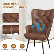 Nalupatio Mid Century Modern Velvet Accent Chair, Tufted Button Wingback Chair, Upholstered Armchair with Metal Legs, High Back Side Chair for Living Room Bedroom, Grey