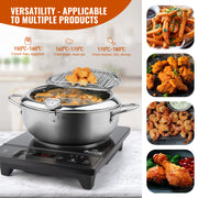 Kerilyn Deep Fryer Pot, 9.4 Inch/3.4 L Janpanese Style Tempura Frying Pot with Lid, 304 Stainless Steel with Temperature Control and Oil Drip Drainer Rack, for Kitchen French Fries, Chicken etc