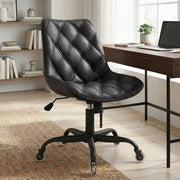 Hawsaiy Armless Office Chair with Rubber Wheels, PU Leather Desk Chair, Mid Back Adjustable Swivel Computer Chair, Small Space Vanity Task Chair