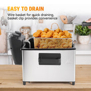 Hawsaiy 3/5L 1700W Electric Deep Fryer with Basket, Timer & Temperature Control, Stainless Steel, Dishwasher Safe, Lid with View Window & Odor Filter