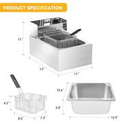 Hawsaiy Electric Deep Fryer with Baskets & Lids, Commercial Deep Fryer with Temperature Control, Stainless Steel Fryer, Countertop Fryers for Home Kitchen and Restaurant, 2500W