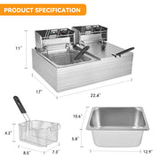 Kerilyn 22.8 QT Electric Deep Fryer with Baskets & Lids, Commercial Deep Fryer with Temperature Control, Stainless Steel Fryer, Countertop Fryers for Home Kitchen and Restaurant, 2500W