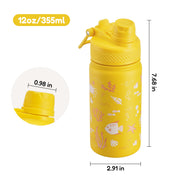 Hawsaiy 12oz Insulated Kids Water Bottle with Double Drinking Lids, Stainless Steel Water Bottle for School & Outdoor