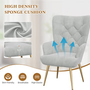 Nalupatio Mid Century Modern Velvet Accent Chair, Tufted Button Wingback Chair, Upholstered Armchair with Metal Legs, High Back Side Chair for Living Room Bedroom, Grey