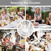 Kerilyn 350 Pieces Gold Disposable Plates for 50 Guests, Disposable Plastic Plates for Party, Wedding, Dinnerware Set of 50 Dinner Plates, 50 Salad Plates,50 Cups and 50 Paper Napkins, Gold