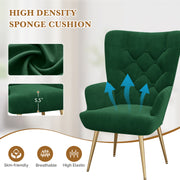 Nalupatio Mid Century Modern Velvet Accent Chair, Tufted Button Wingback Chair, Upholstered Armchair with Metal Legs, High Back Side Chair for Living Room Bedroom, Grey